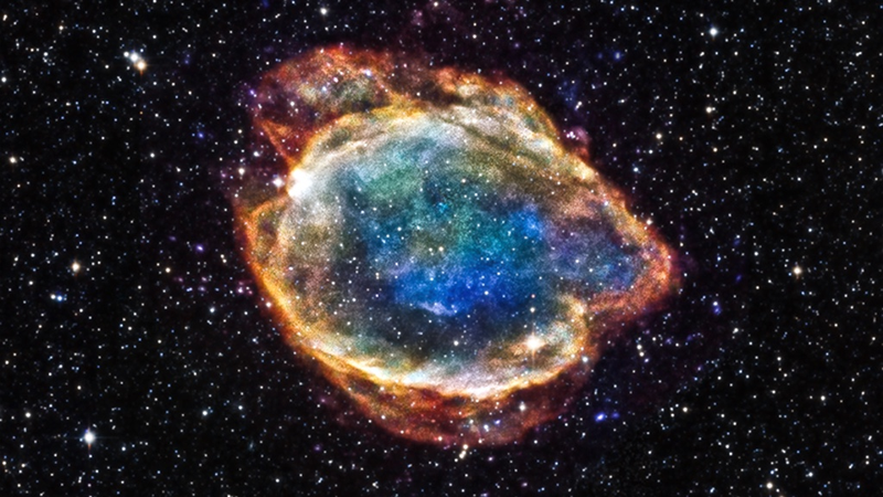 A composite image of supernova remnant G299.2-2.9 (Image: X-ray: NASA/CXC/U.Texas/S.Post et al, Infrared: 2MASS/UMass/IPAC-Caltech/NASA/NSF)